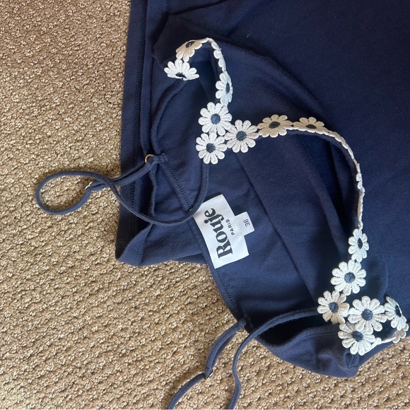 Rouje Paris Dark Blue Navy Cami Dress with Cream Floral Daisy Accents - Picture 5 of 5